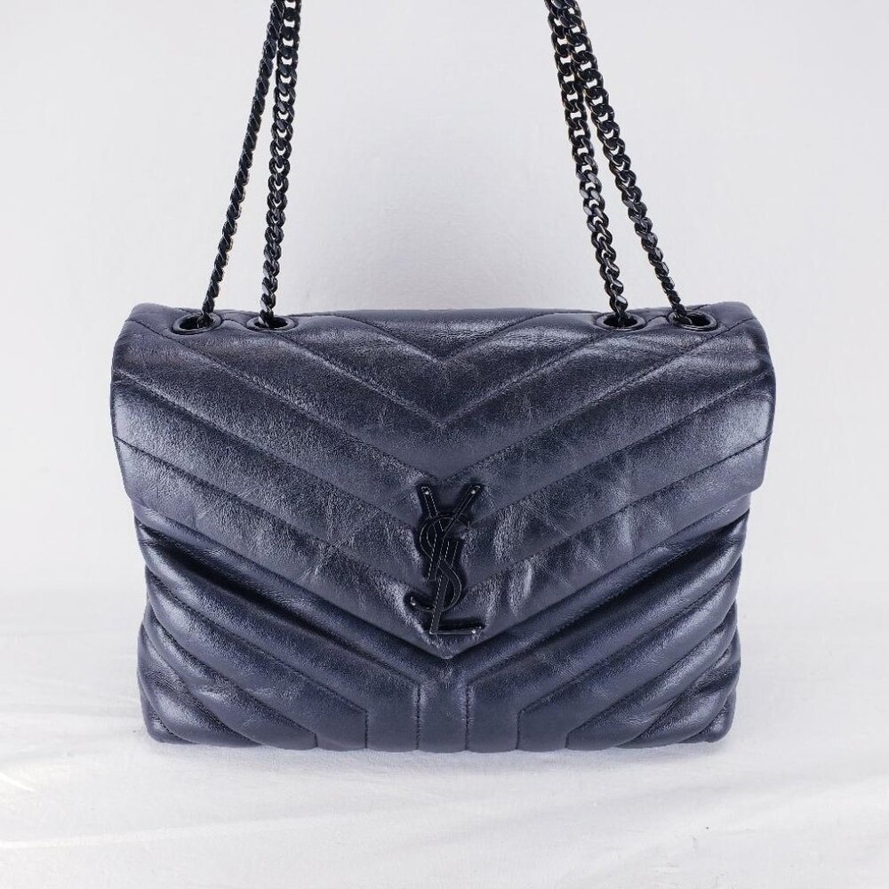 YSL Yves Saint Laurent Loulou Chain Satchel Medium Black Leather Bag